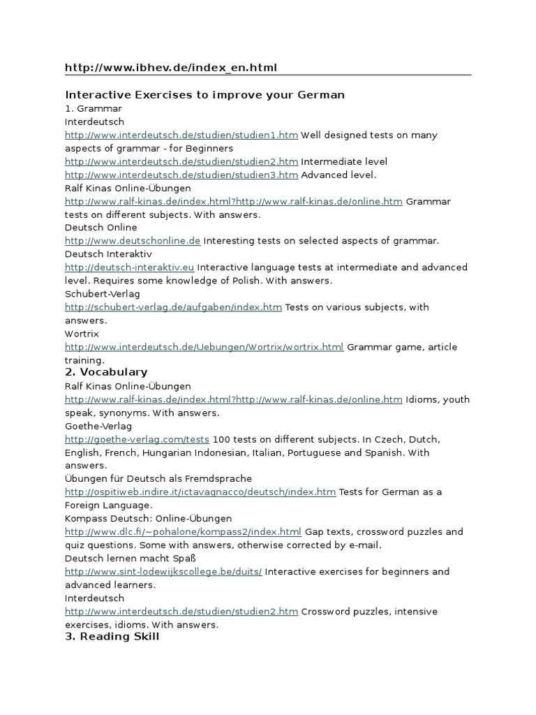 Interactive Exercises To Improve Your German | PDF | Language Arts ...