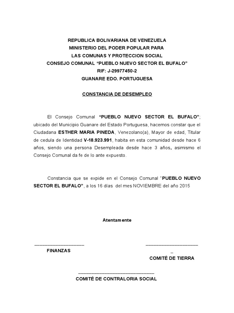 Constancia de Desempleo
