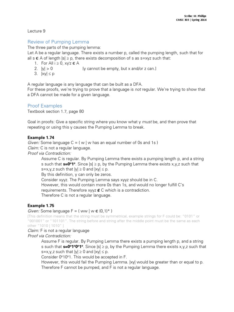 9 Pumping Lemma Examples PDF Theoretical Computer Science