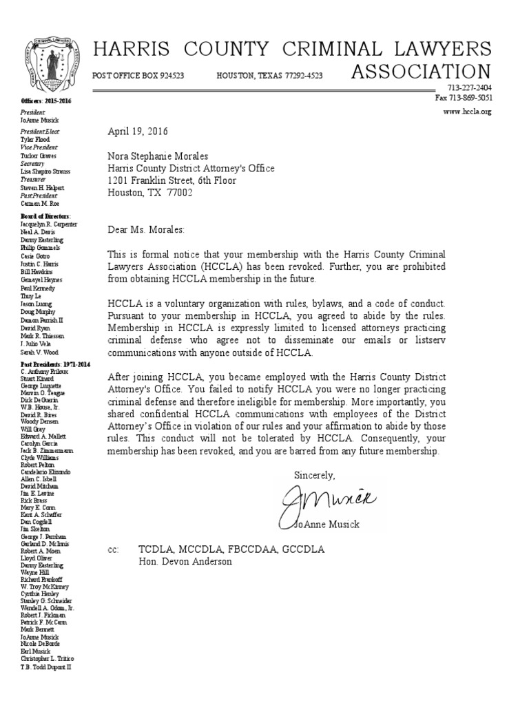 HCCLA Membership Revocation Notice | PDF