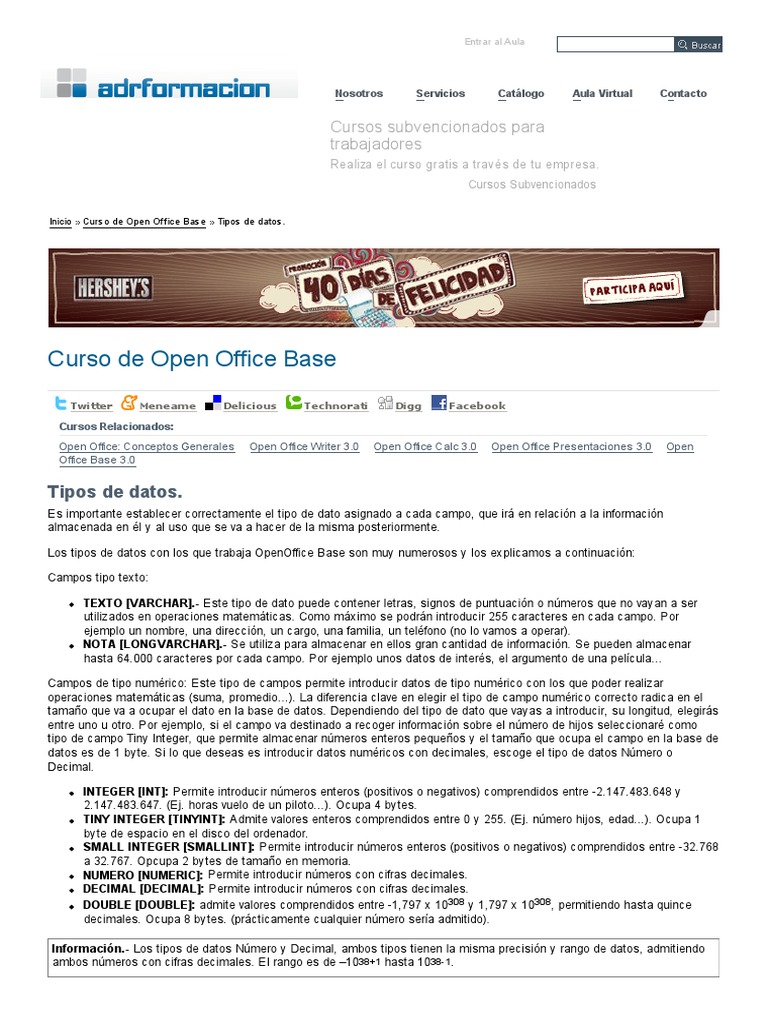 Open Office Base Tipos de Datos | PDF | Tipo de datos | Tabla (base de ...