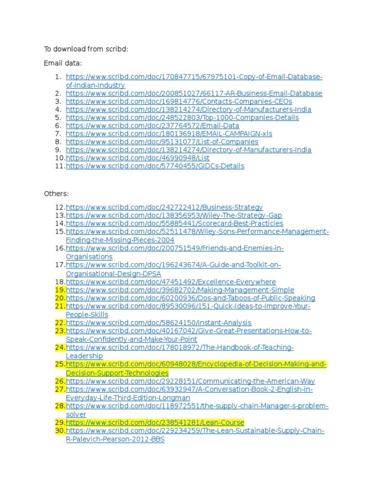 To Download From Scribd: Email Data: 1. 2. 3. 4. 5. 6. 7. 8. 9. 10 | PDF