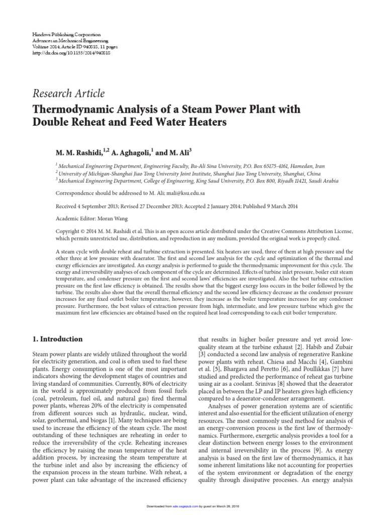 Thermodynamic Analysis of A Steam Power Plant | PDF | Exergy | Steam Engine