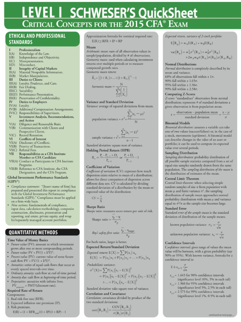 2015 CFA Level 1 QuickSheet | PDF | Social Science