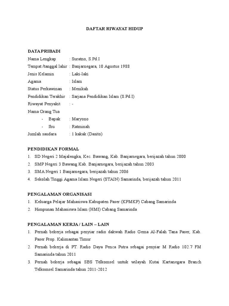 Contoh Daftar Riwayat Hidup Kelahiran Tahun 2000 Edukasi Lif Co Id