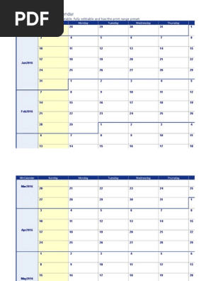 2016 Weekly Calendar