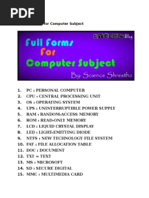 All Full Forms For Computer Subject PDF