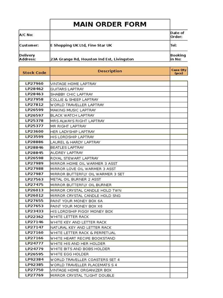 Main Order Form for Home Goods | PDF