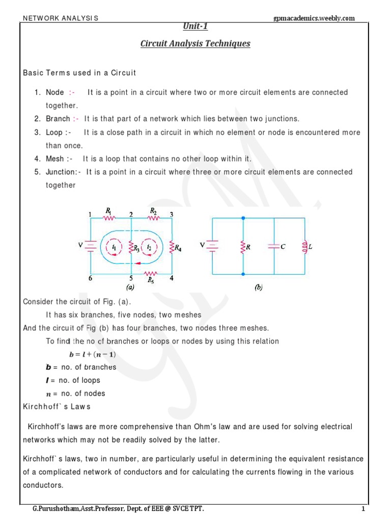 Analysis of Basic Circuit Analysis Techniques Using Kirchhoff's Laws and Nodal/Mesh Analysis
