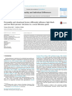 Personality and Situational Factors Differently Influence High Mach and Low Mach Persons’ Decisions in a Social Dilemma Game