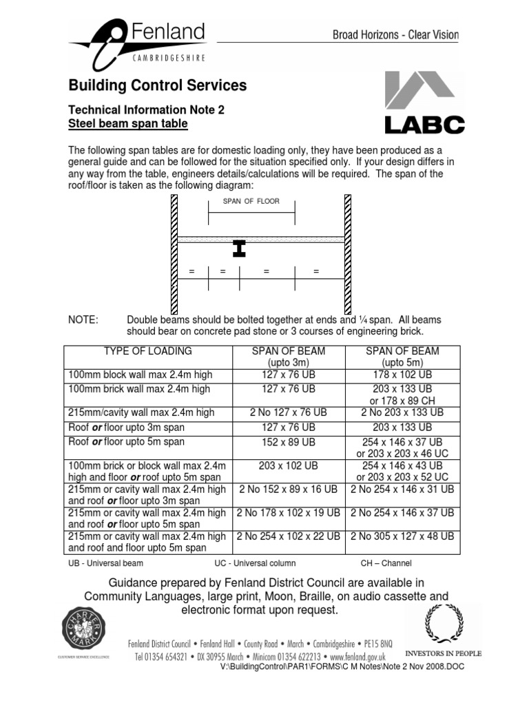 LABC Typical Steel Beam Sizes | PDF