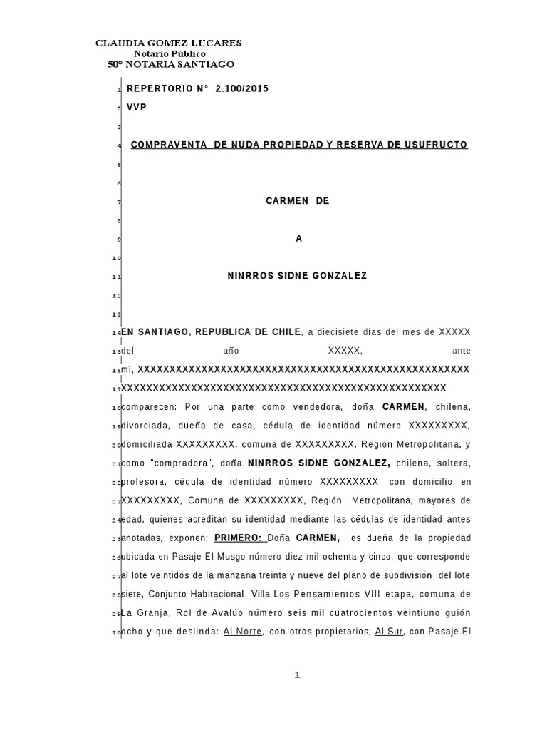 MODELO COMPRAVENTA Nuda Propiedad y Usufructo Vitalicio Gobierno Política