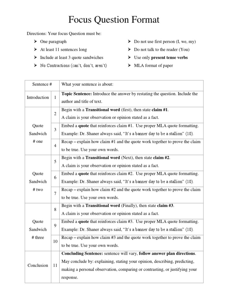 focus question format