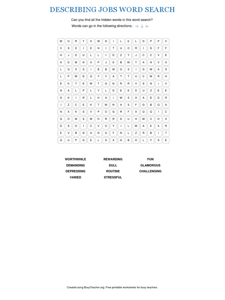 Job-Themed Word Search Puzzle | PDF