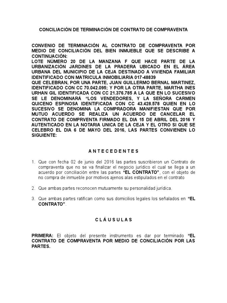 Introducir 48+ imagen modelo de cancelacion de contrato de compraventa de inmueble