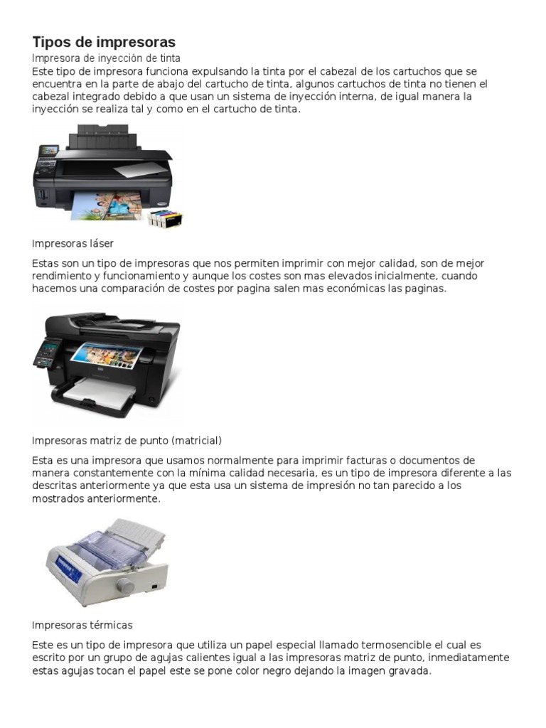 Tipos de Impresoras | PDF | (Computación) | Monitor de computadora