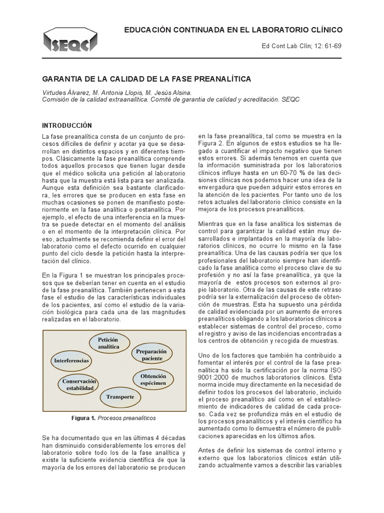 Calidad De La Fase Preanalitica Pdf Laboratorios Calidad Comercial