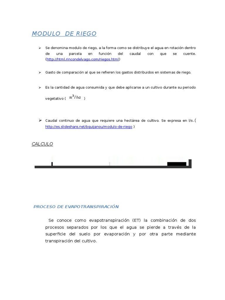 Módulo de Riego y Coeficientes Kc | PDF | Evapotranspiración | Riego