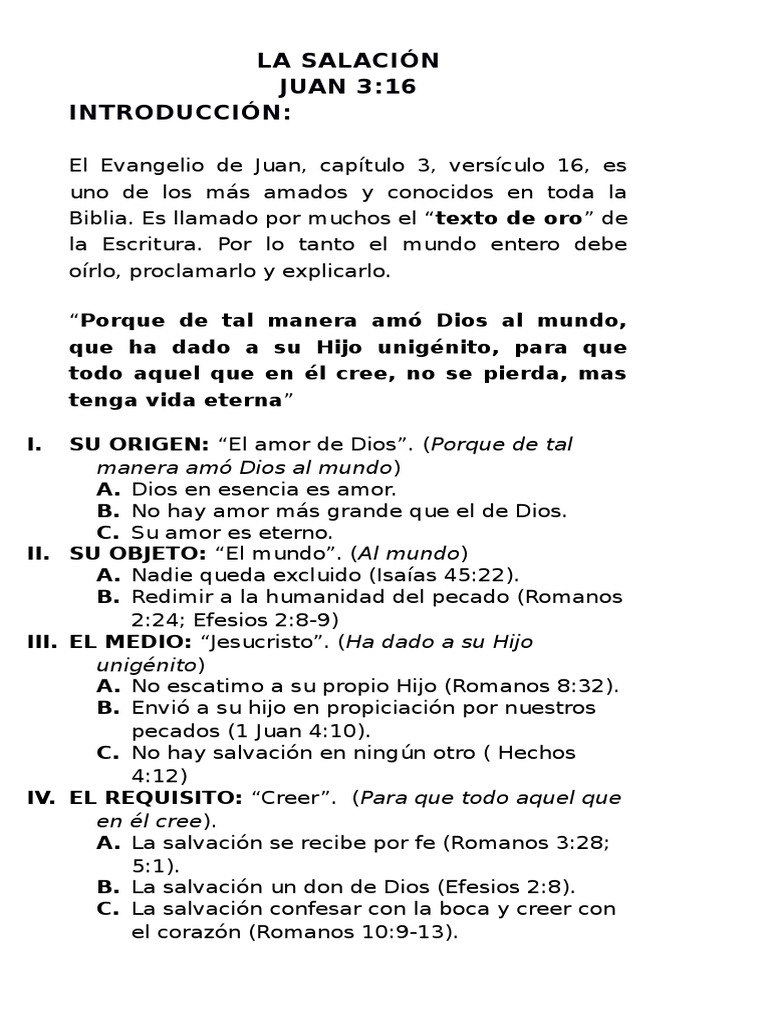 Bosquejo de Juan 3:16 y la Salvación | PDF | Ministerio de jesus | Jesús
