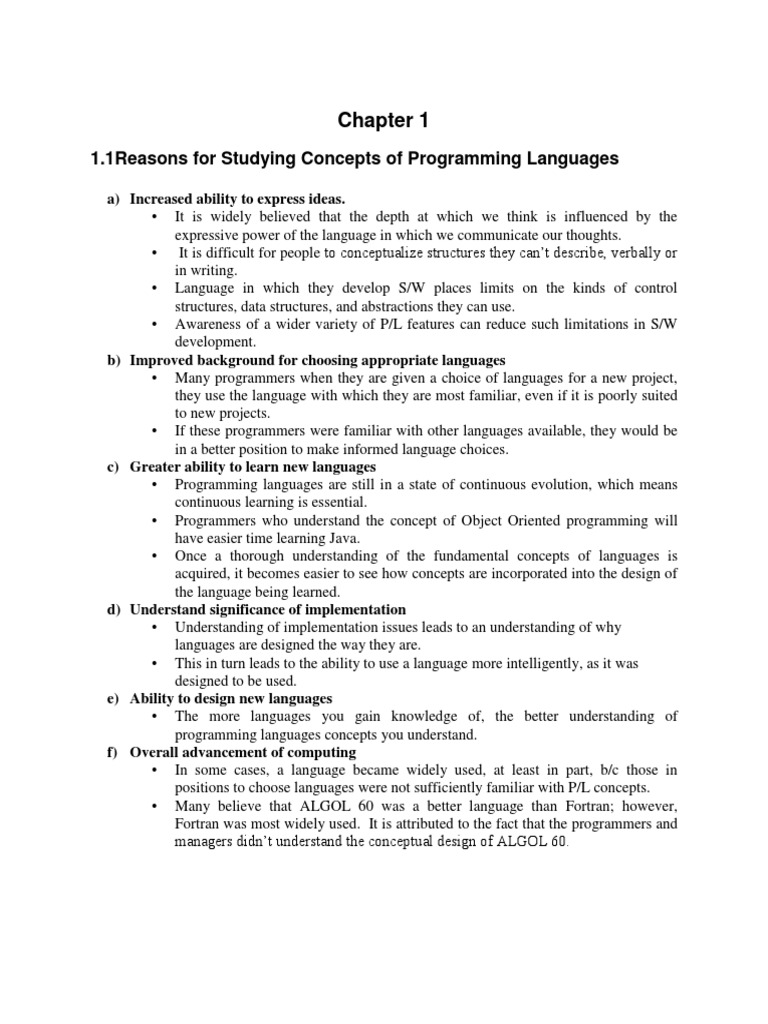 Principles of Programming Languages Lecture Notes Unit 1 | PDF | C ...