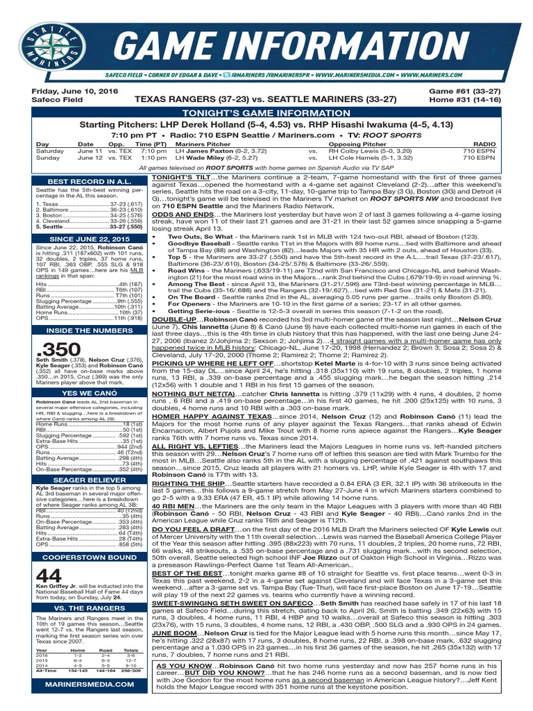 06.10.16 Game Notes | PDF | Home Run | Boston Red Sox