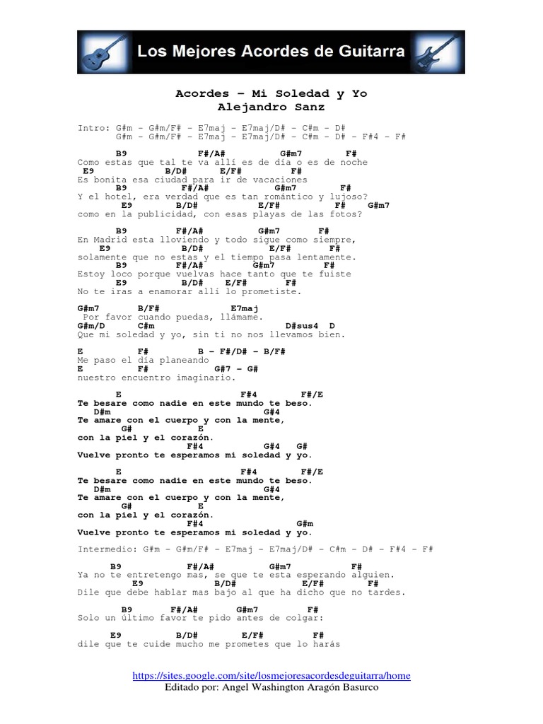Acordes Mi Soledad y Yo Alejandro Sanz PDF