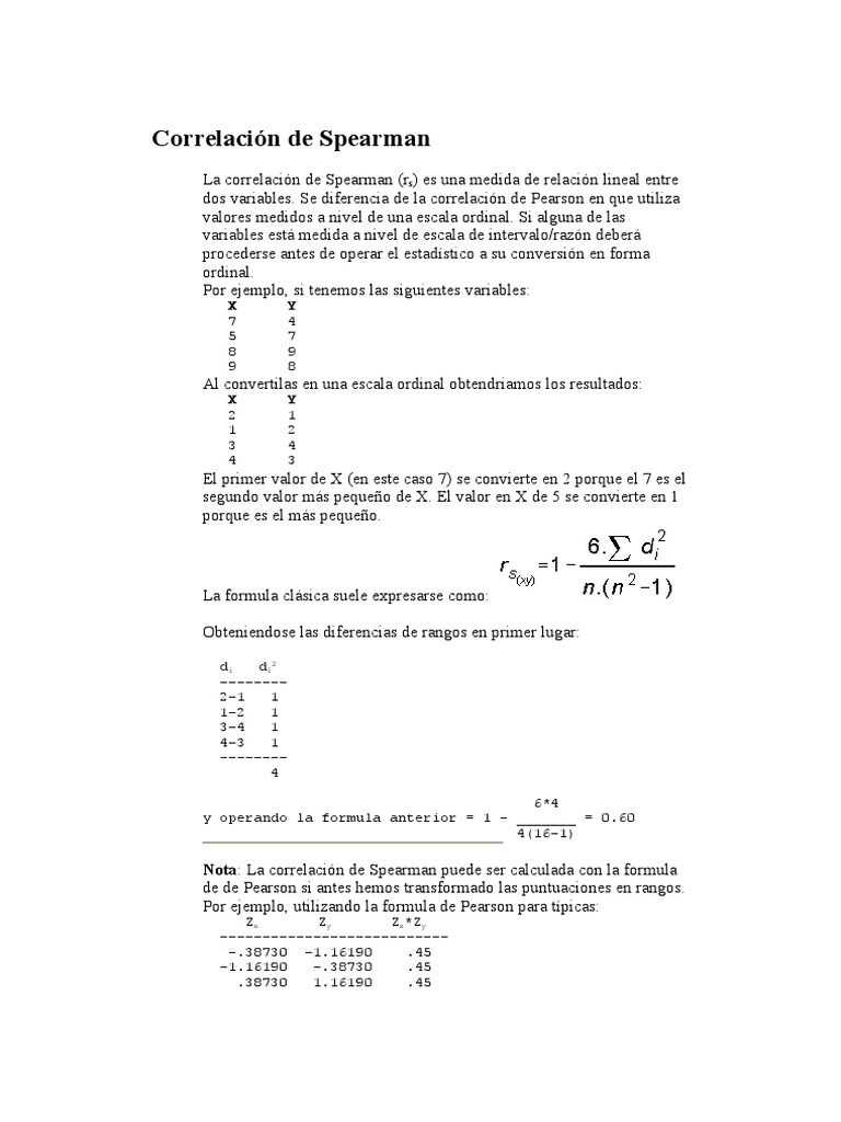Definición y Cálculo de Correlación de Spearman | PDF | Coeficiente de ...