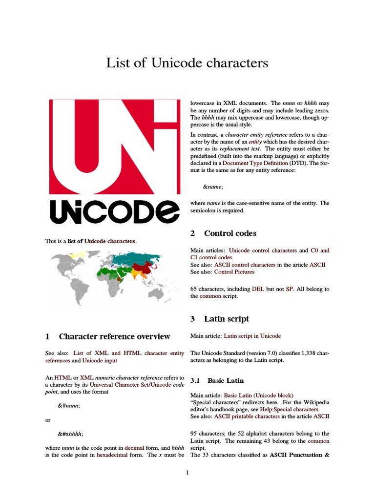 List of Unicode Characters - Wikipedia, PDF, Writing