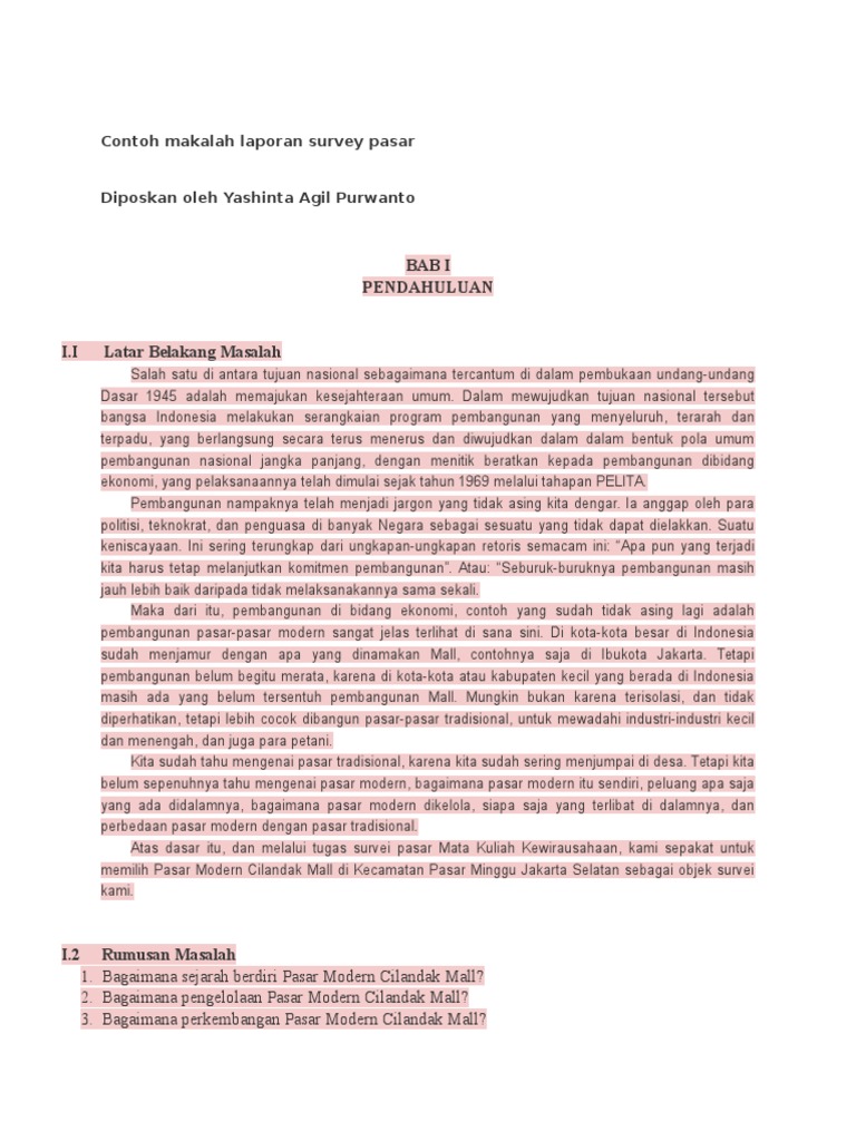 Contoh Makalah Laporan Survey Pasar