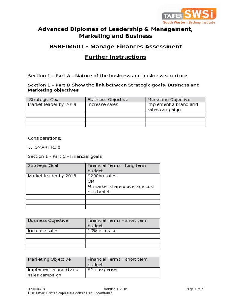 AdvDiplomaMgtMktBus AssessmentStructure | PDF | Strategic Management ...