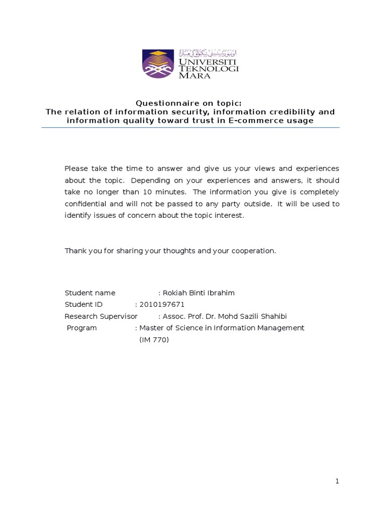 E-Commerce Trust and Information Survey | PDF | E Commerce | Questionnaire