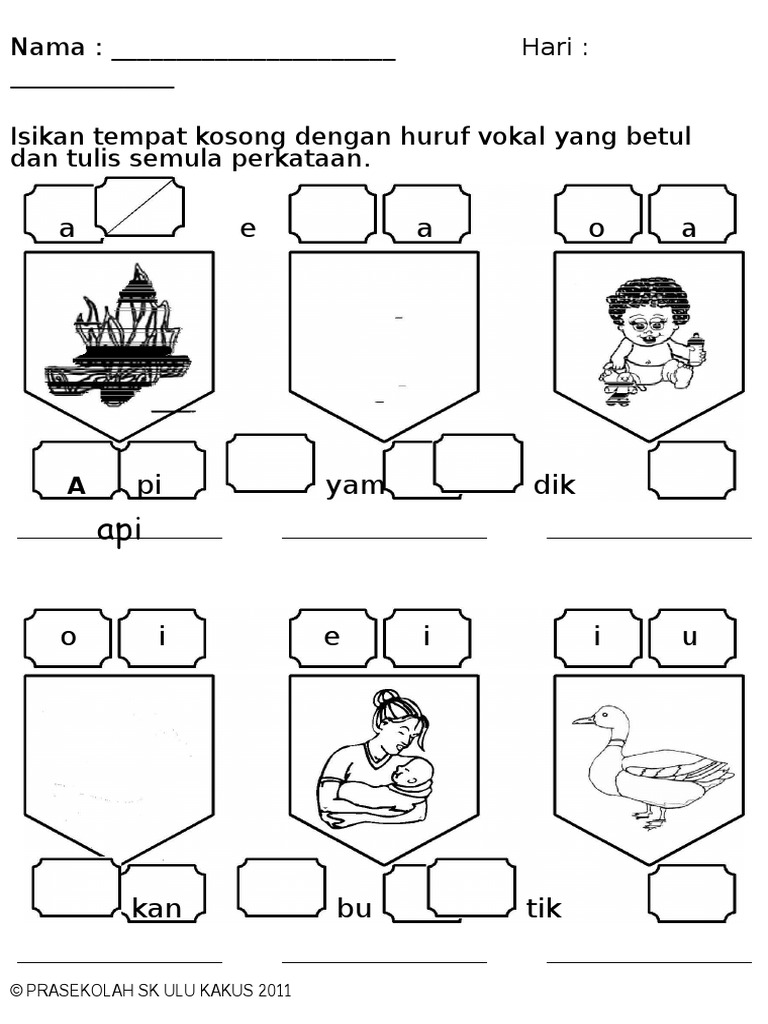 Latihan Menulis Huruf Vokal Dan Menulis Perkataan | PDF