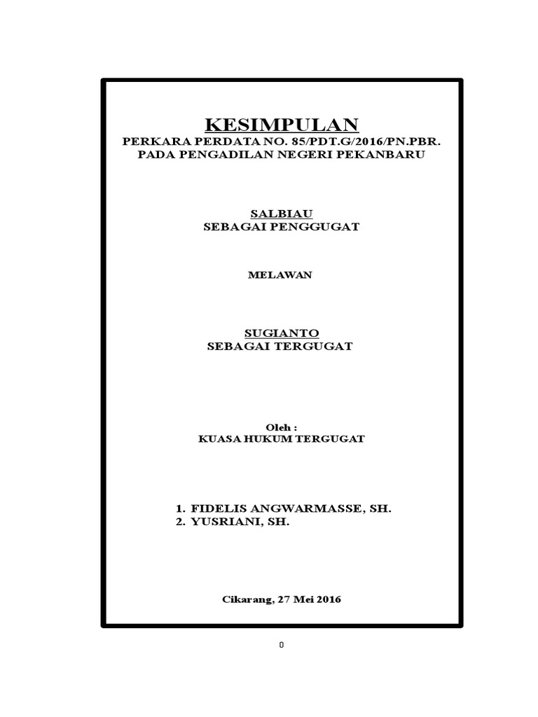 KESIMPULAN PERKARA PERDATA PENGADILAN NEGERI PEKANBARU