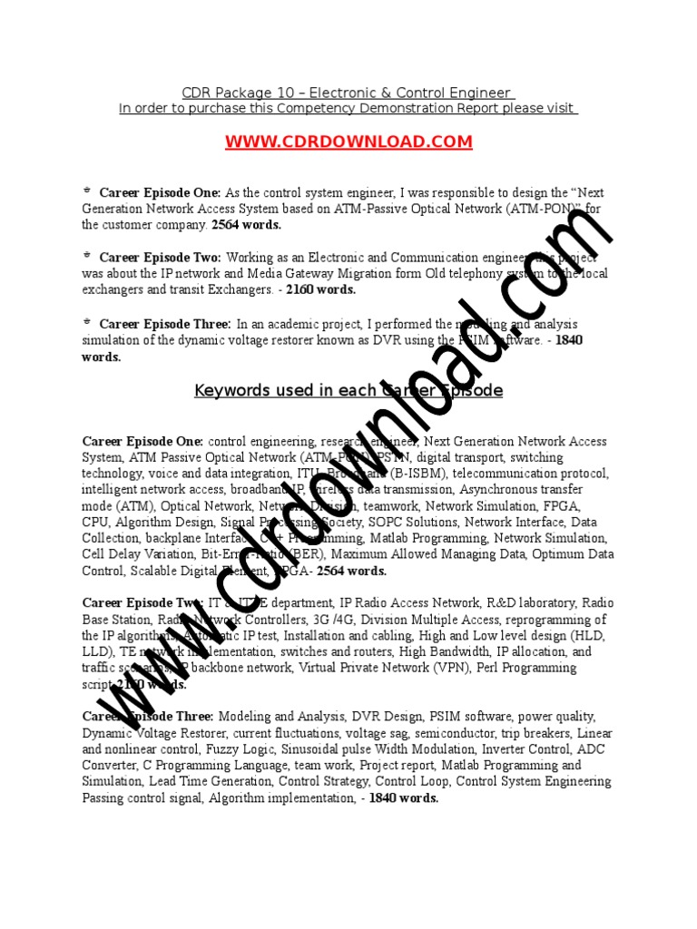 CDR for Electronic & Control Engineers | PDF | Computers