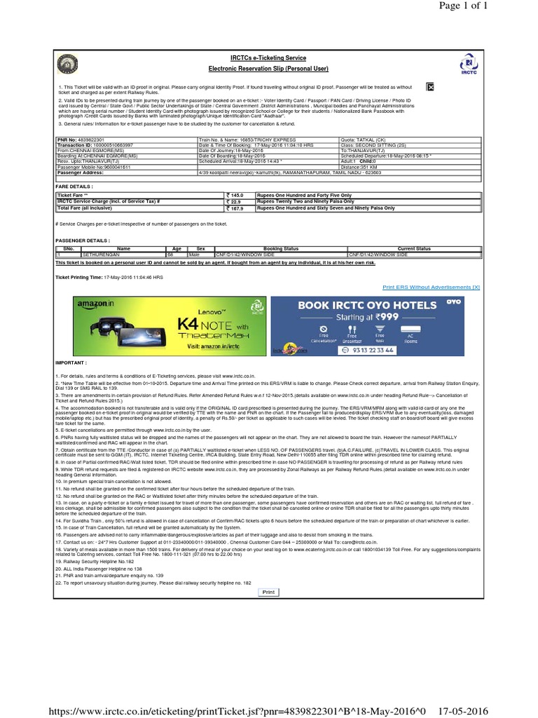 IRCTC e-Ticketing Guidelines and Info | PDF | Identity Document ...