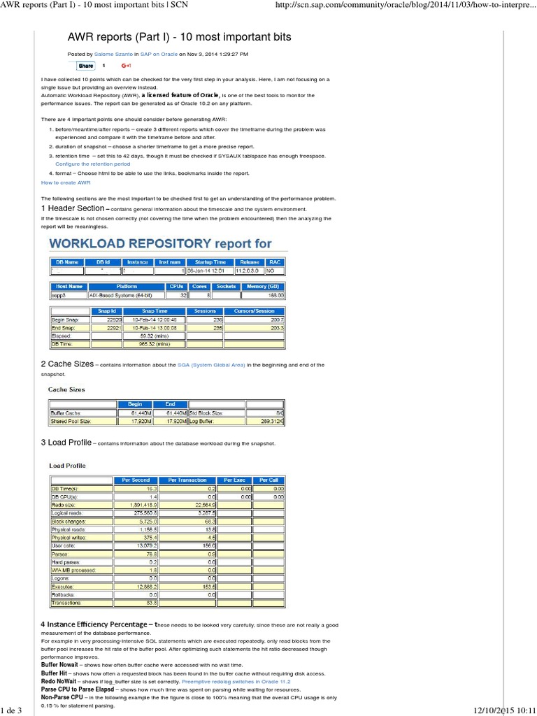 AWR Report Analysis: 10 Key Points | PDF | Oracle Database ...