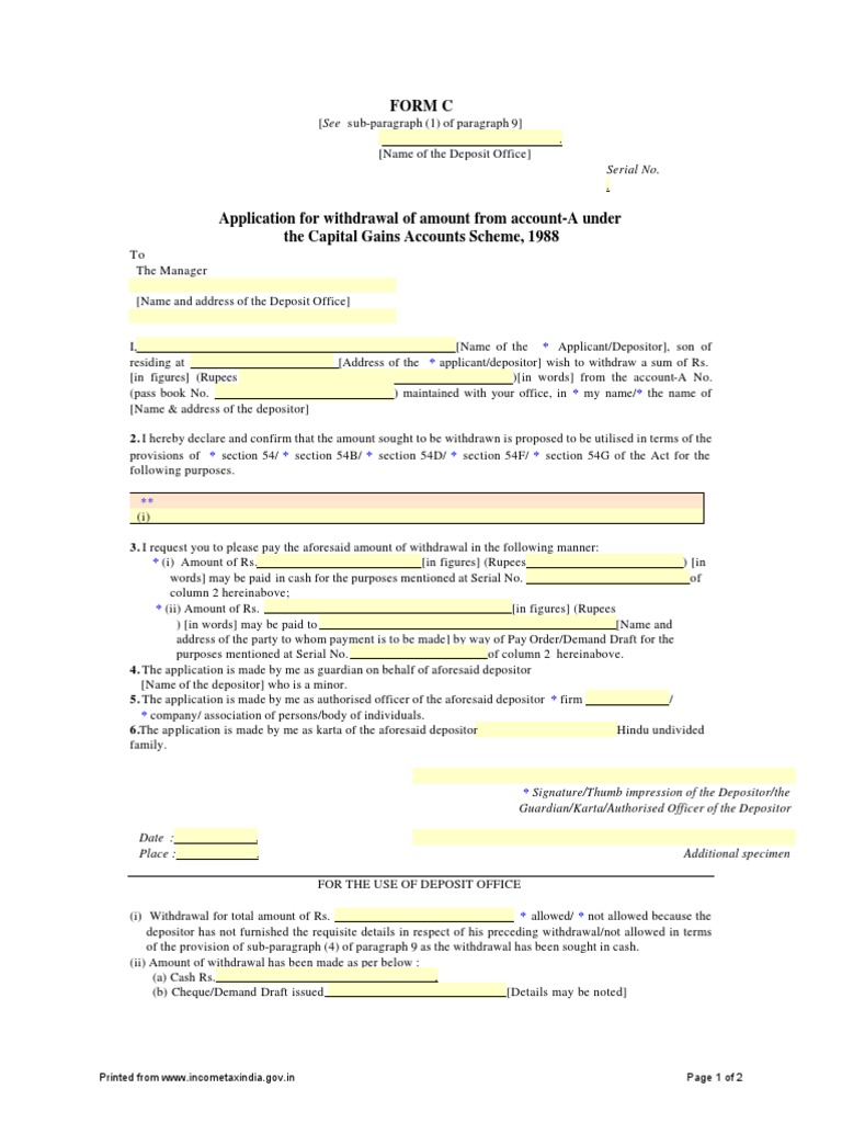 Form C Capital Gain Scheme PDF Deposit Account Banking