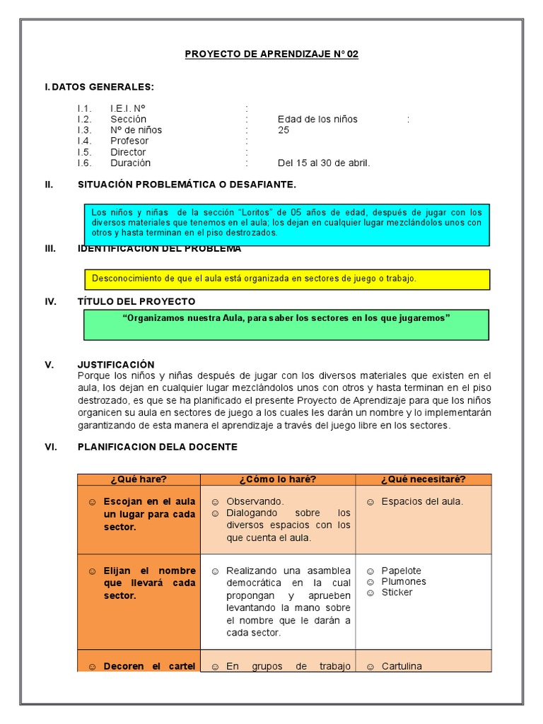 Proyecto de Aprendizaje: Organizando el Aula | PDF | Diseño | Aprendizaje