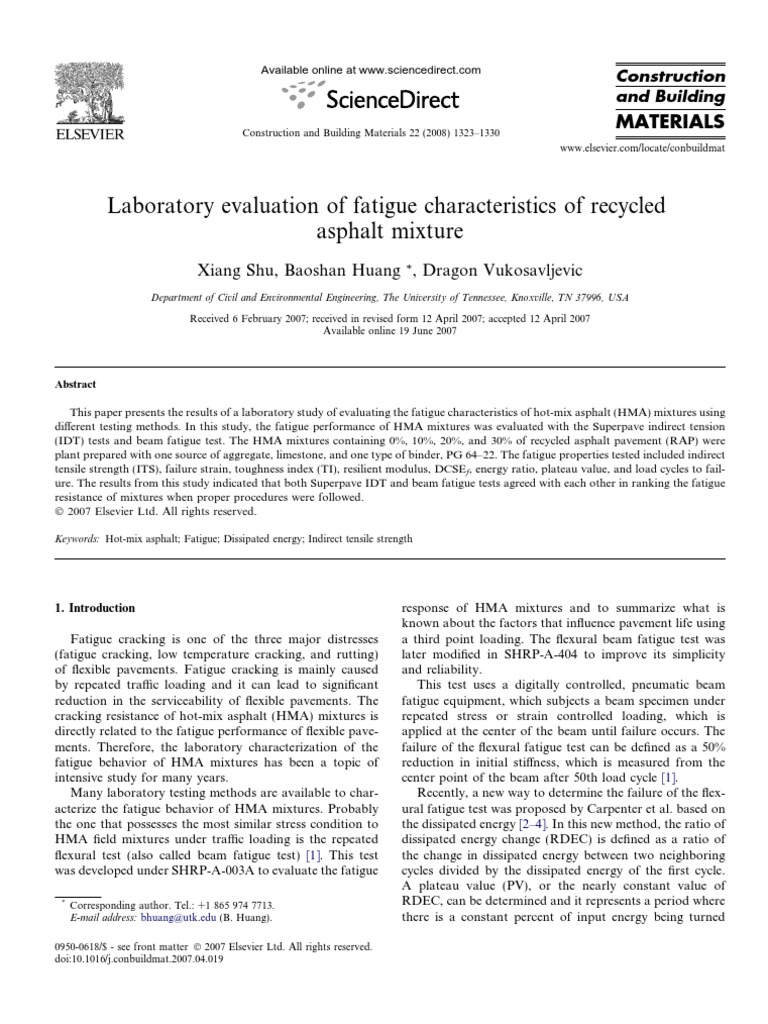 Fatigue Analysis of Recycled Asphalt Mixtures | PDF | Strength Of ...