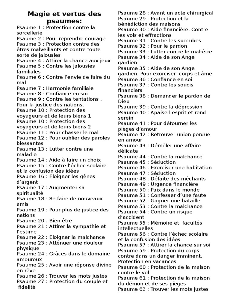 Psaume 4 Pour Attirer La Chance Aux Jeux Magie Et Vertus Des Psaumes | PDF | Liturgie et culte chrétien |  Littérature de sagesse