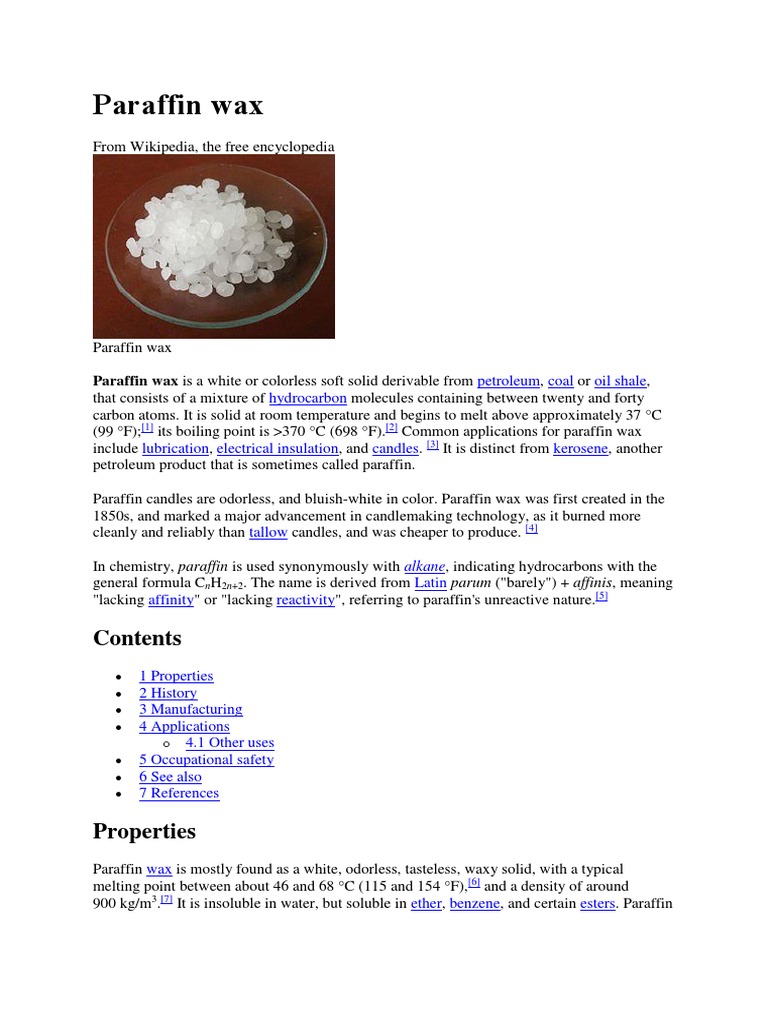 Paraffin Wax Chemistry Physical Sciences