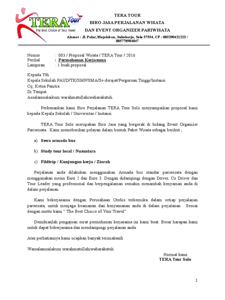 Contoh Proposal Travel  Jurnal Siswa