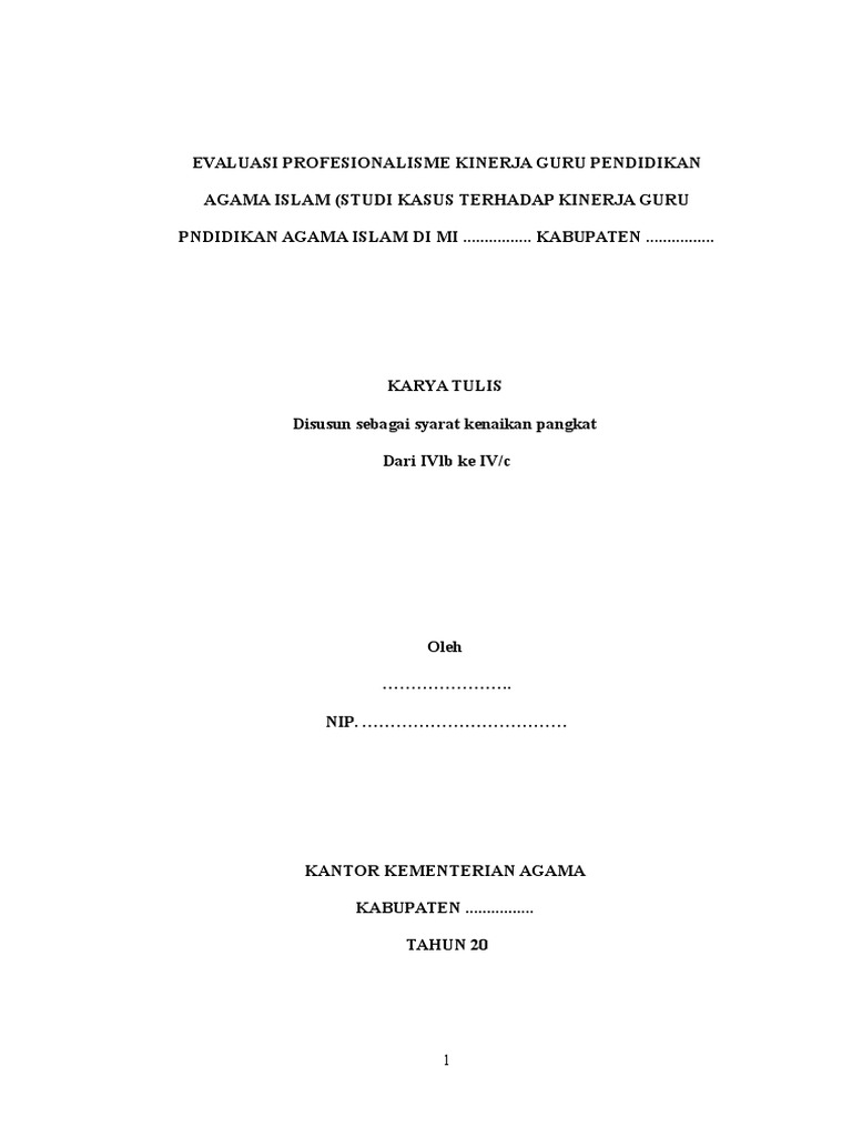 Karya Tulis Kenaikan Pangkat Evaluasi Profesionalisme Kinerja Guru Pendidikan Agama Islam Studi Kasus Terhadap Kinerja Guru Pndidikan Agama Islam Di Madrasah