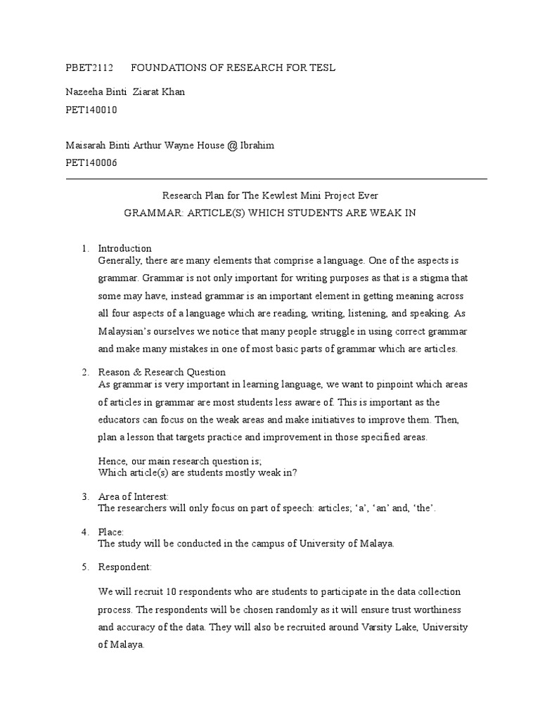 Research Plan Sample PDF Cognitive Science Cognition
