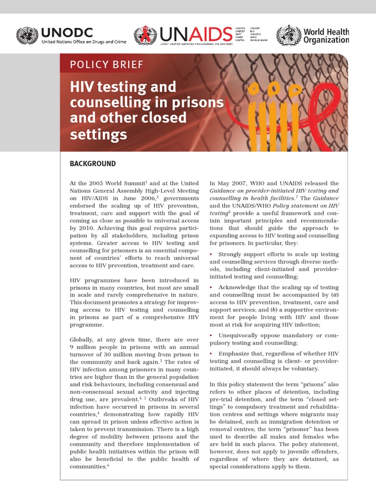 UNODC WHO UNAIDS 2009 Policy Brief HIV TC in Prisons Ebook ENG | PDF ...