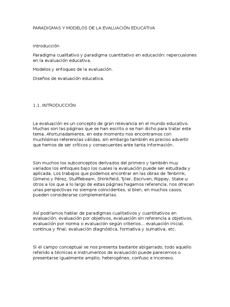 Paradigmas y Modelos de Evaluación Educativa | PDF | Evaluación | Paradigma