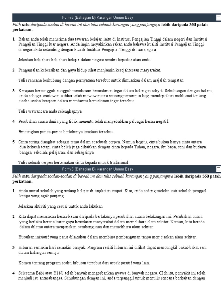 Form 5 Bahagian B Karangan Umum Easy Pdf