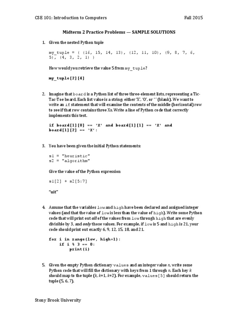 CSE 101 Python Midterm Practice Solutions | PDF | Array Data Structure ...