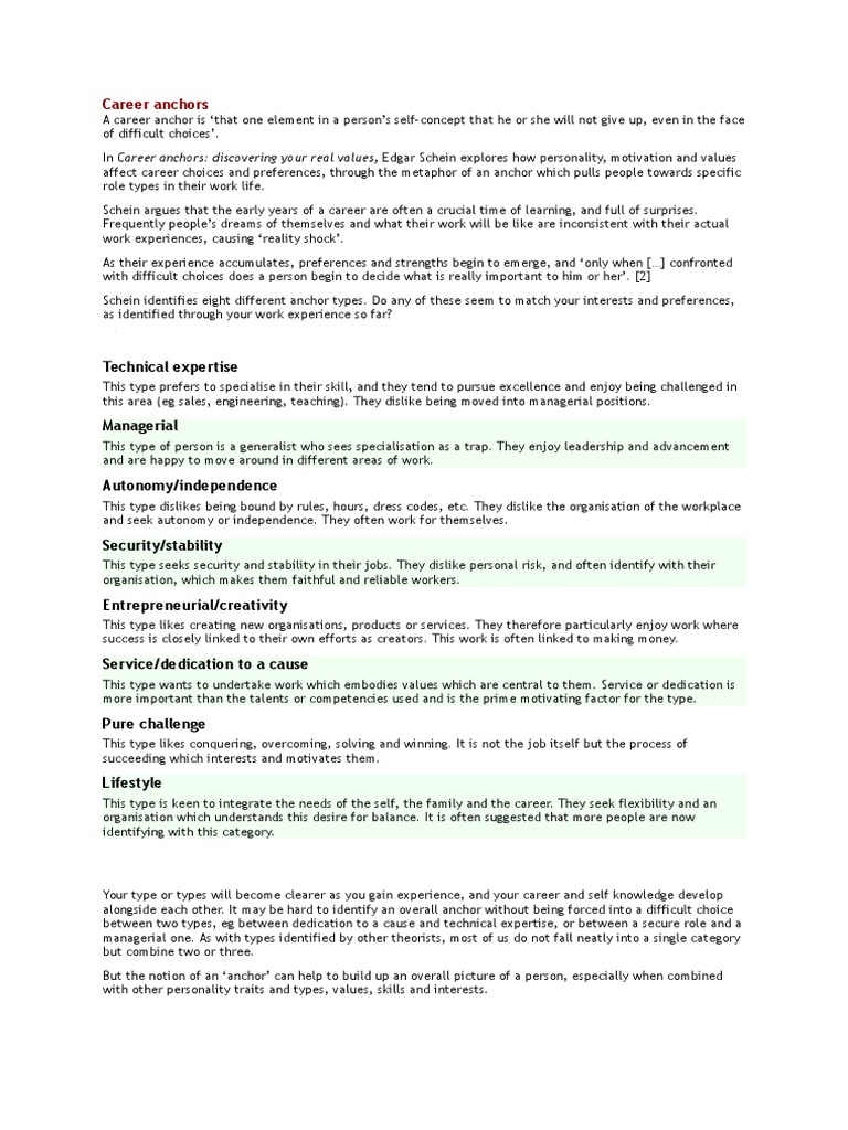 Career Anchors PDF Motivation Motivational