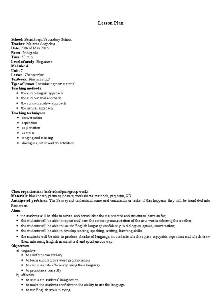 2nd Grade Weather Lesson Plan | PDF | Lesson Plan | Vocabulary